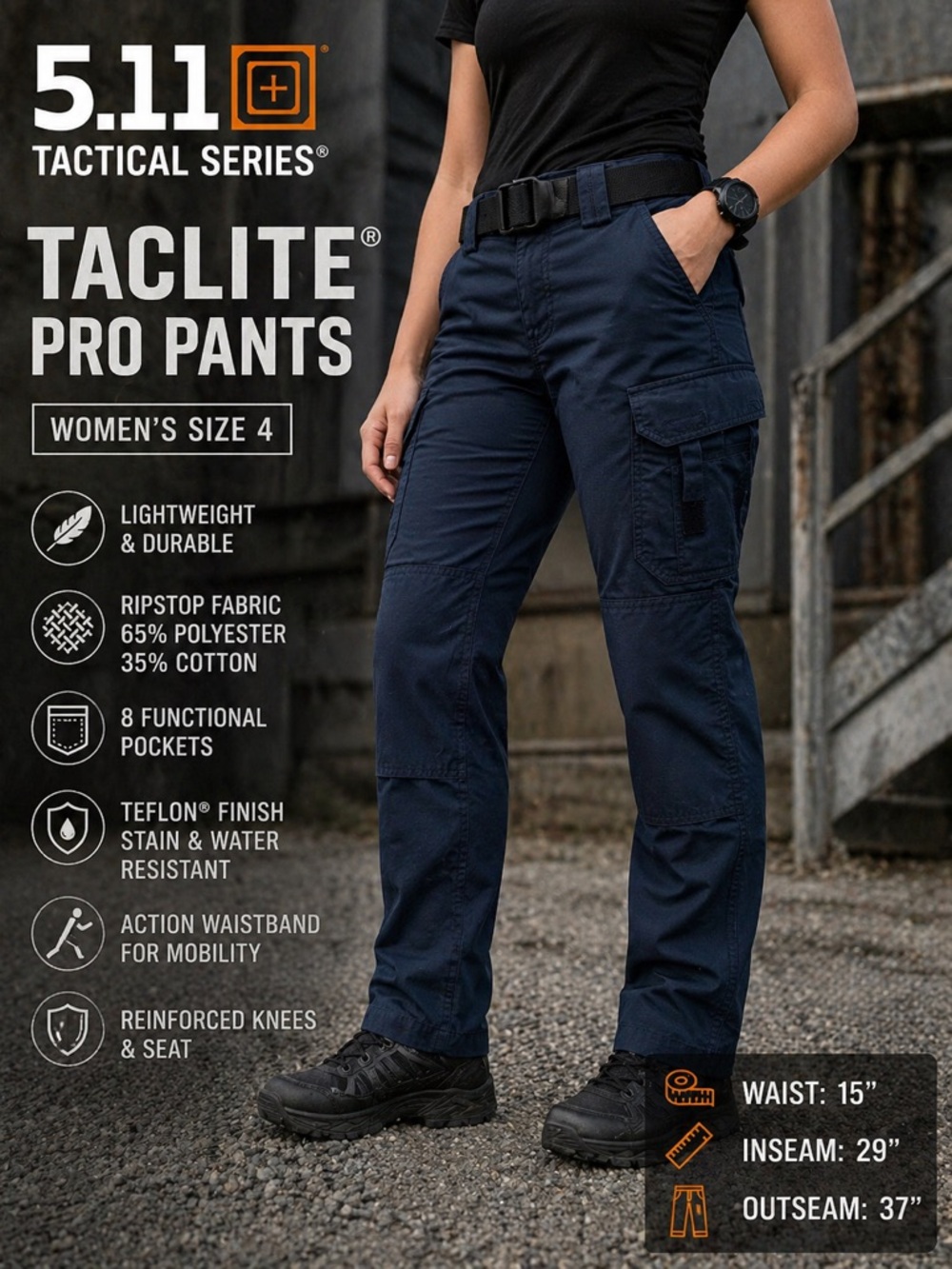 5.11 Tactical Taclite Pro Pants Womens 4 Navy Ripstop Cargo Utility EMS Hiking